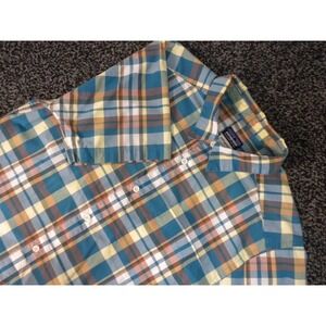 Patagonia Shirt L Teal Plaid Button Up Organic Cotton Short Sleeve Camp Gorpcore